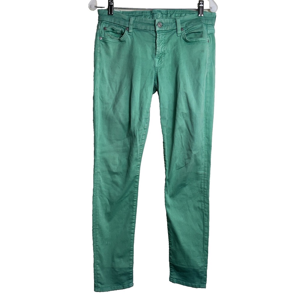 7 For All Mankind Gwenevere 28 Green Skinny Jeans Womens Stretch Ankle Pants Cut